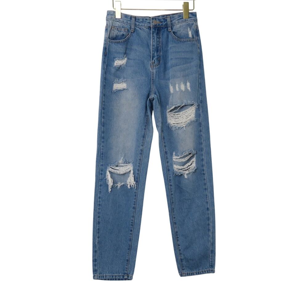 SHEIN High Rise Straight Leg Jeans Ripped Jeans Size Extra Small XS 26"